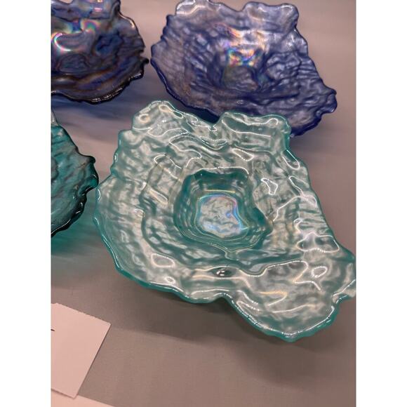 Four Vietri Ostrica Art Glass Oyster Shell Teal Blue Textured Trinket Dish 6.5” - Picture 4 of 12